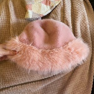 Pink fuzzy hat